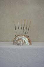 Load image into Gallery viewer, 1920S SET OF SEVEN FRUIT KNIVES IN A LARGE SHELL HOLDER
