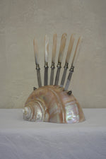 Load image into Gallery viewer, 1920S SET OF SEVEN FRUIT KNIVES IN A LARGE SHELL HOLDER
