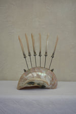 Load image into Gallery viewer, 1920S SET OF SEVEN FRUIT KNIVES IN A LARGE SHELL HOLDER
